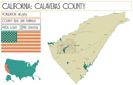 Ilustración de Mapa grande y detallado del condado de Calaveras en California, Estados Unidos
. - Imagen libre de derechos