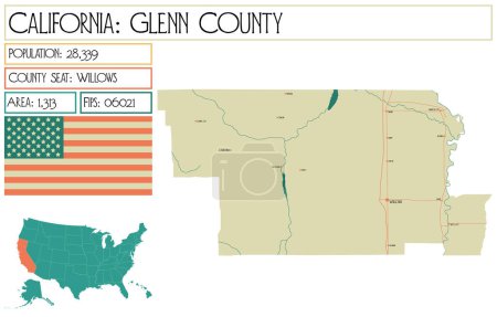 Illustration for Large and detailed map of Glenn County in California, USA. - Royalty Free Image