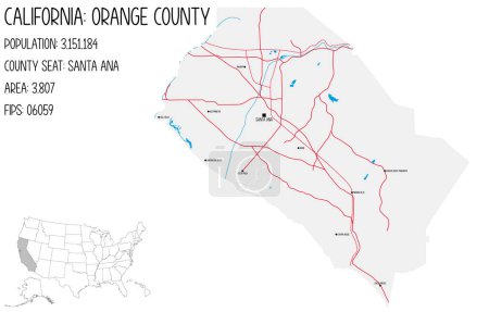 Ilustración de Mapa grande y detallado de Condado de Orange en California, Estados Unidos
. - Imagen libre de derechos