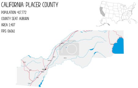Ilustración de Mapa grande y detallado del condado de Placer en California, Estados Unidos
. - Imagen libre de derechos