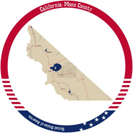 Ilustración de Mapa de Condado de Mono en California, Estados Unidos arreglado en círculo. - Imagen libre de derechos