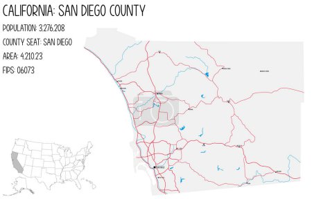 Téléchargez les illustrations : Grande carte détaillée de San Diego comté en Californie, États-Unis d'Amérique
. - en licence libre de droit
