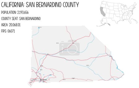 Ilustración de Mapa grande y detallado del condado de San Bernardino en California, Estados Unidos
. - Imagen libre de derechos