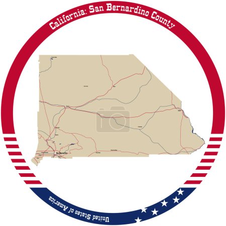 Ilustración de Mapa de San Bernardino County en California, Estados Unidos arreglado en círculo. - Imagen libre de derechos