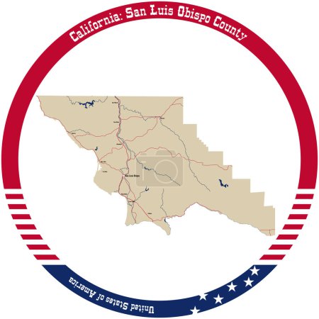 Ilustración de Mapa de San Luis Obispo County en California, Estados Unidos arreglado en círculo. - Imagen libre de derechos