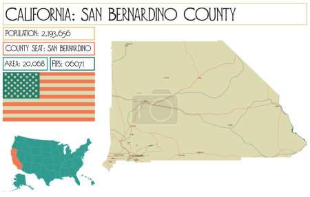 Ilustración de Mapa grande y detallado del condado de San Bernardino en California, Estados Unidos
. - Imagen libre de derechos