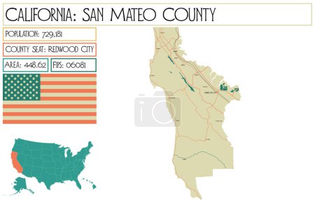 Ilustración de Mapa grande y detallado del condado de San Mateo en California, Estados Unidos
. - Imagen libre de derechos