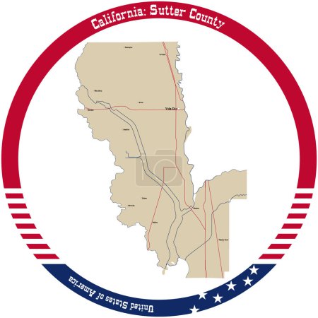 Téléchargez les illustrations : Carte du comté de Sutter en Californie, États-Unis. - en licence libre de droit