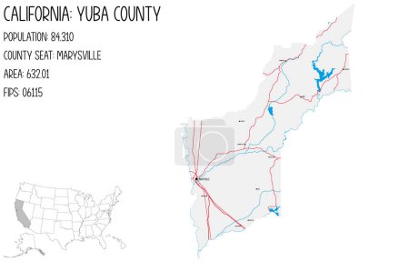 Téléchargez les illustrations : Grande carte détaillée de Yuba comté en Californie, États-Unis d'Amérique
. - en licence libre de droit