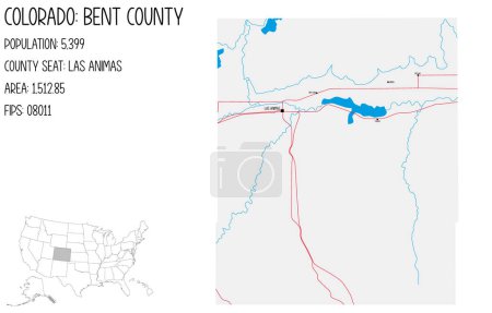 Illustration for Large and detailed map of Bent County in Colorado, USA. - Royalty Free Image