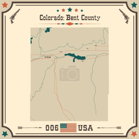 Illustration for Large and accurate map of Bent County, Colorado, USA with vintage colors. - Royalty Free Image