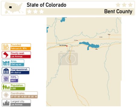 Illustration for Detailed infographic and map of Bent County in Colorado USA. - Royalty Free Image