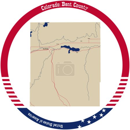 Illustration for Map of Bent County in Colorado, USA arranged in a circle. - Royalty Free Image