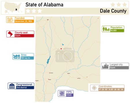 Ilustración de Infografía detallada y el mapa de Dale County en Alabama EE.UU.. - Imagen libre de derechos