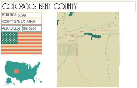 Illustration for Large and detailed map of Bent County in Colorado USA. - Royalty Free Image