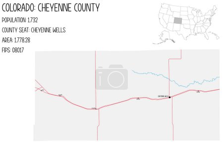 Illustration for Large and detailed map of Cheyenne County in Colorado, USA. - Royalty Free Image