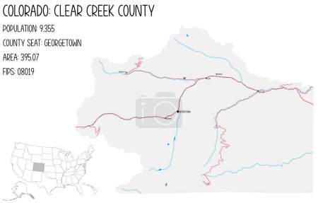 Illustration for Large and detailed map of Clear Creek County in Colorado, USA. - Royalty Free Image