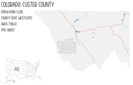 Ilustración de Mapa grande y detallado del condado Custer en Colorado, EE.UU.
. - Imagen libre de derechos