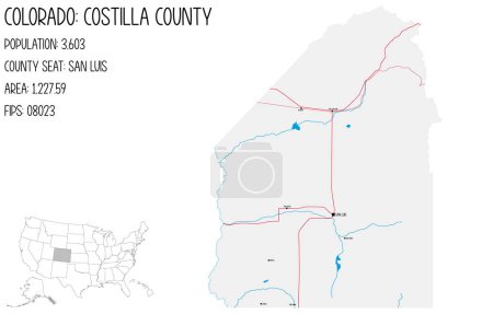 Téléchargez les illustrations : Grande et détaillée carte du comté de Costilla dans le Colorado, États-Unis d'Amérique
. - en licence libre de droit