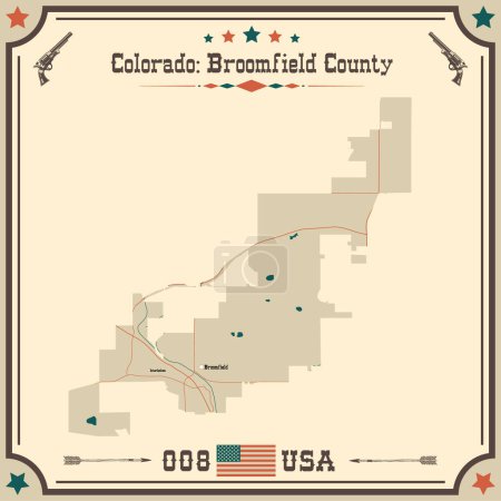 Illustration for Large and accurate map of Broomfield County, Colorado, USA with vintage colors. - Royalty Free Image