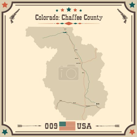 Illustration for Large and accurate map of Chaffee County, Colorado, USA with vintage colors. - Royalty Free Image