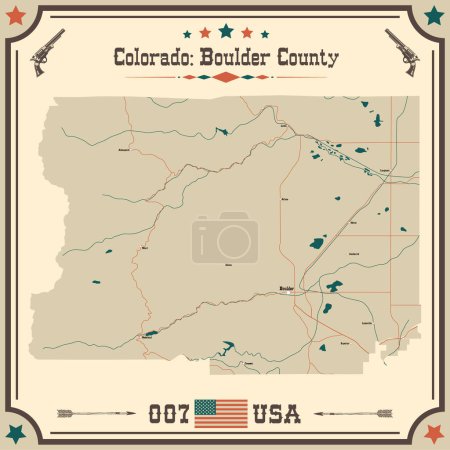 Illustration for Large and accurate map of Boulder County, Colorado, USA with vintage colors. - Royalty Free Image