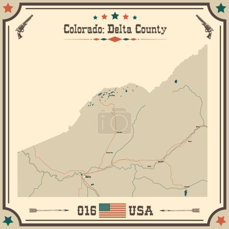 Illustration for Large and accurate map of Delta County, Colorado, USA with vintage colors. - Royalty Free Image