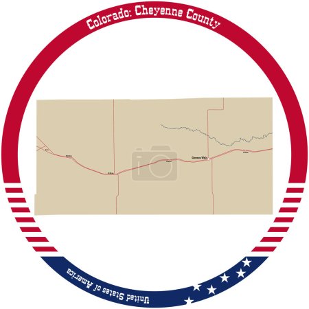 Illustration for Map of Cheyenne County in Colorado, USA arranged in a circle. - Royalty Free Image