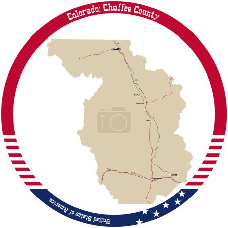 Illustration for Map of Chaffee County in Colorado, USA arranged in a circle. - Royalty Free Image