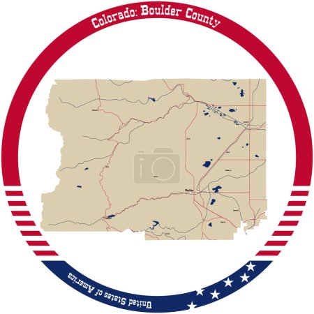 Illustration for Map of Boulder County in Colorado, USA arranged in a circle. - Royalty Free Image