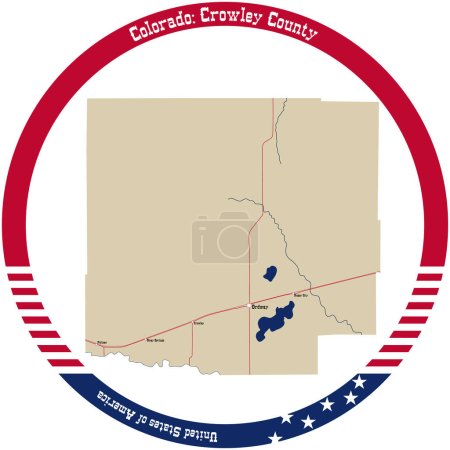 Illustration for Map of Crowley County in Colorado, USA arranged in a circle. - Royalty Free Image