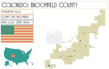 Illustration for Large and detailed map of Broomfield County in Colorado USA. - Royalty Free Image
