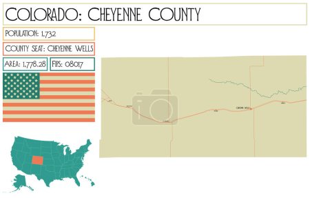 Illustration for Large and detailed map of Cheyenne County in Colorado USA. - Royalty Free Image