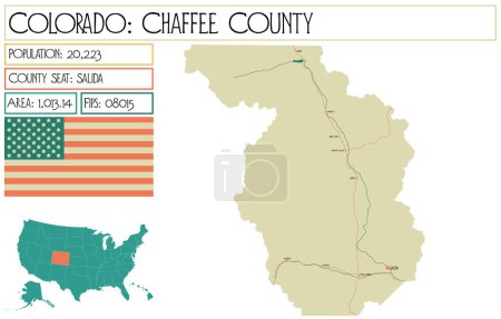 Illustration for Large and detailed map of Chaffee County in Colorado USA. - Royalty Free Image
