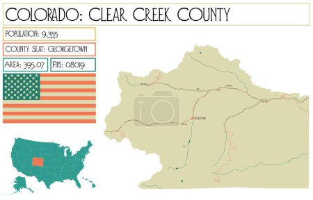 Illustration for Large and detailed map of Clear Creek County in Colorado USA. - Royalty Free Image