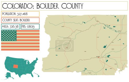 Illustration for Large and detailed map of Boulder County in Colorado USA. - Royalty Free Image