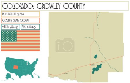 Illustration for Large and detailed map of Crowley County in Colorado USA. - Royalty Free Image