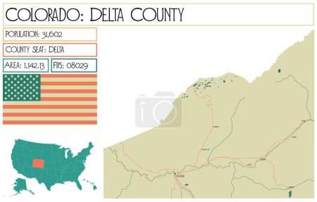 Illustration for Large and detailed map of Delta County in Colorado USA. - Royalty Free Image