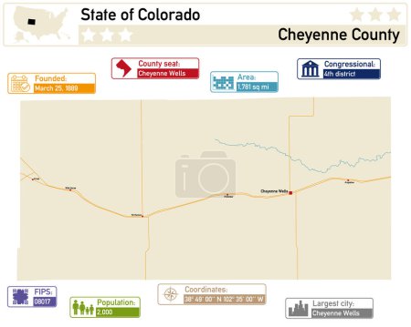 Illustration for Detailed infographic and map of Cheyenne County in Colorado USA. - Royalty Free Image