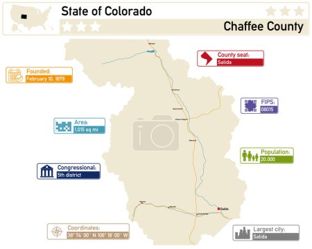 Illustration for Detailed infographic and map of Chaffee County in Colorado USA. - Royalty Free Image