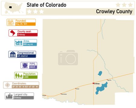 Ilustración de Infografía detallada y mapa de Condado de Crowley en Colorado Estados Unidos. - Imagen libre de derechos