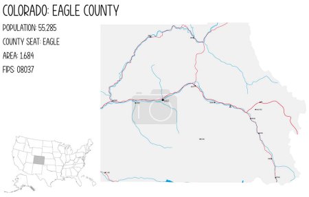 Illustration for Large and detailed map of Eagle County in Colorado, USA. - Royalty Free Image