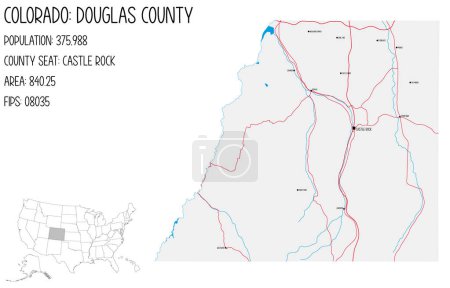 Illustration for Large and detailed map of Douglas County in Colorado, USA. - Royalty Free Image