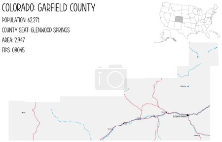 Illustration for Large and detailed map of Garfield County in Colorado, USA. - Royalty Free Image