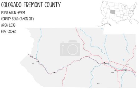 Illustration for Large and detailed map of Fremont County in Colorado, USA. - Royalty Free Image
