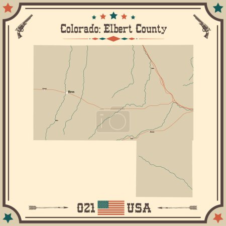 Illustration for Large and accurate map of Elbert County, Colorado, USA with vintage colors. - Royalty Free Image