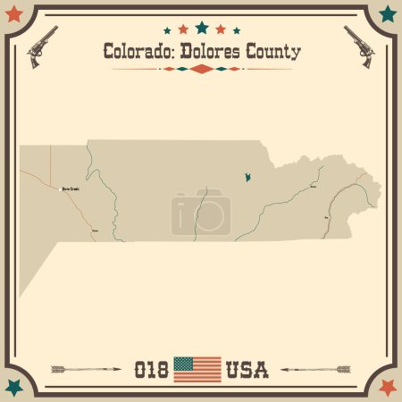 Illustration for Large and accurate map of Dolores County, Colorado, USA with vintage colors. - Royalty Free Image