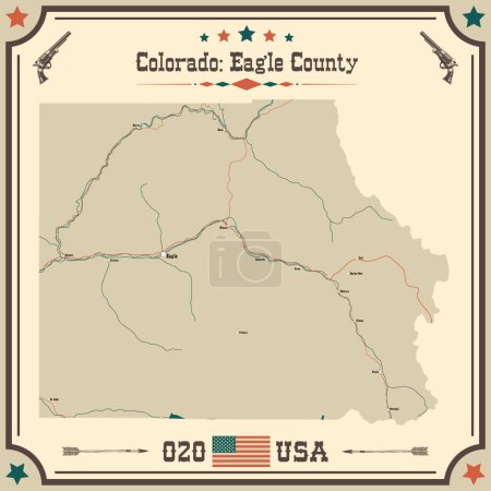 Illustration for Large and accurate map of Eagle County, Colorado, USA with vintage colors. - Royalty Free Image