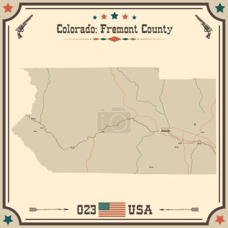 Téléchargez les illustrations : Grande et précise carte de Fremont Comté, Colorado, États-Unis d'Amérique avec des couleurs vintage. - en licence libre de droit