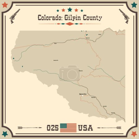 Illustration for Large and accurate map of Gilpin County, Colorado, USA with vintage colors. - Royalty Free Image